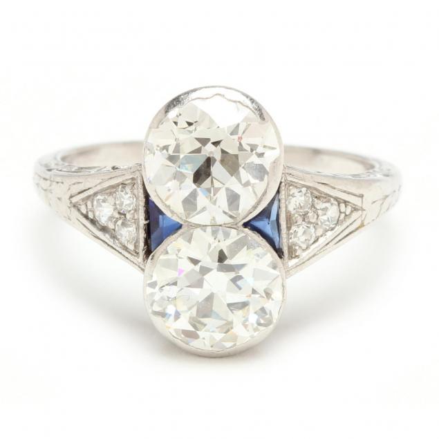 art-deco-platinum-two-stone-diamond-and-sapphire-ring