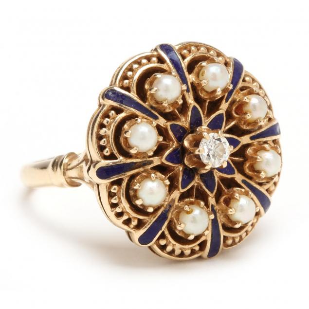 diamond-enamel-and-seed-pearl-ring