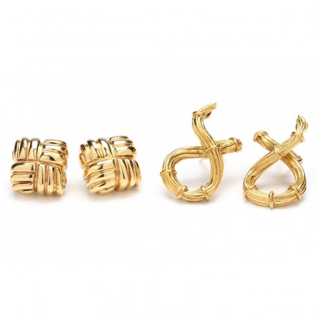 two-pair-of-14kt-yellow-gold-earrings