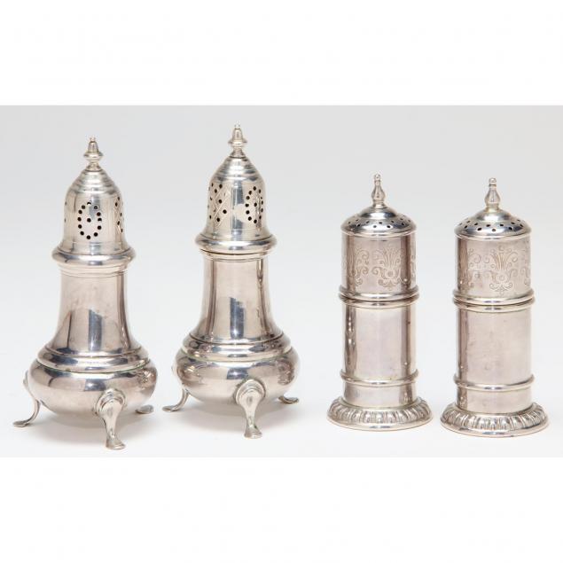 two-pairs-of-sterling-silver-salt-pepper-shakers