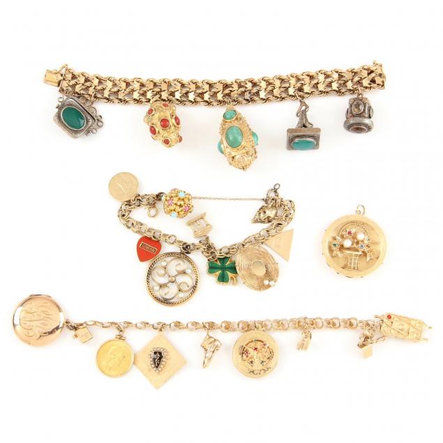 three-gold-charm-bracelets