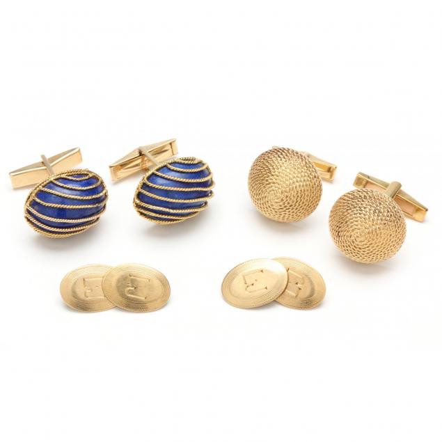 three-pair-gold-cufflinks