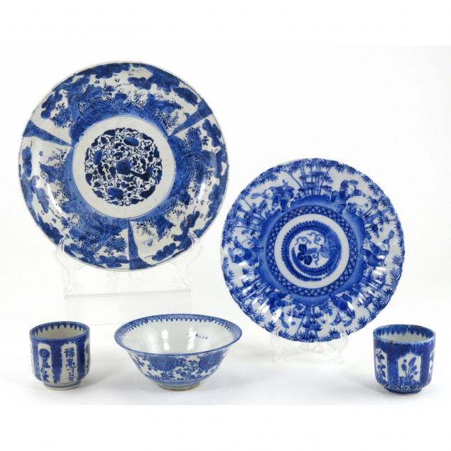 five-piece-of-chinese-blue-and-white-transferware