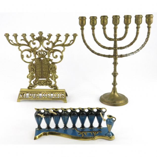 three-brass-menorahs