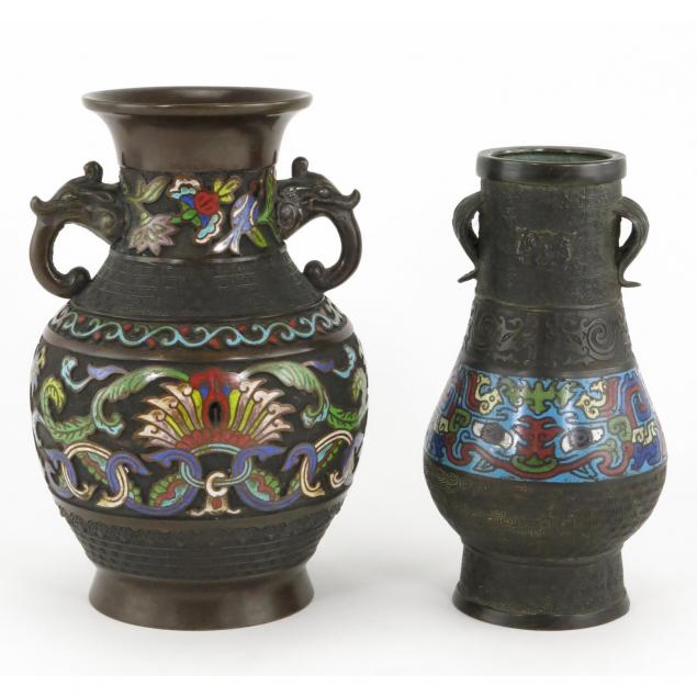 two-champleve-urns