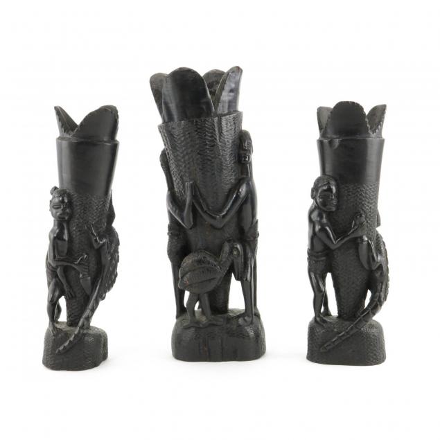 three-piece-african-carved-wood-garniture-set