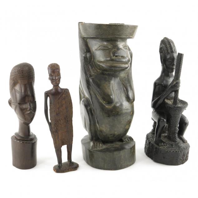 four-african-carved-wood-objects