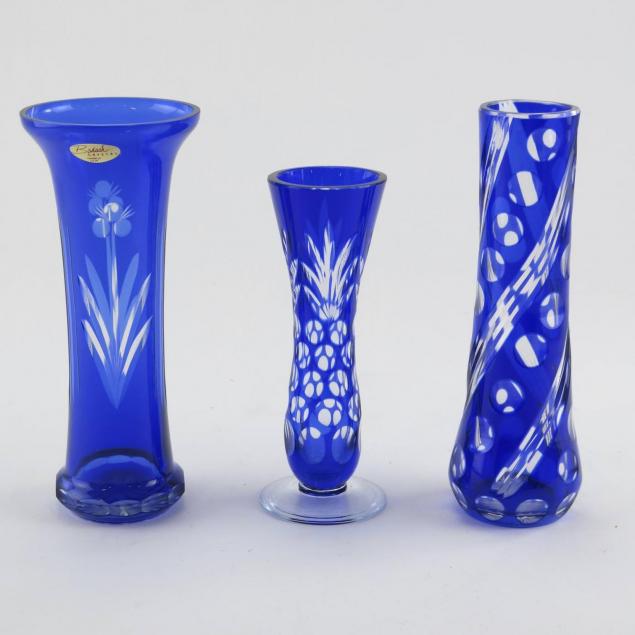 three-cobalt-cut-glass-vases