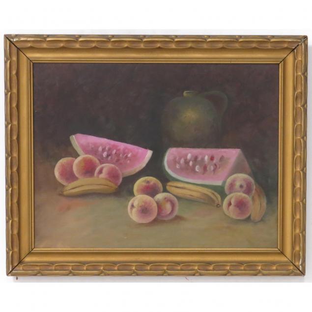 american-school-still-life-painting-with-watermelon-peaches-bananas