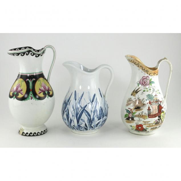 three-antique-ironstone-pitchers