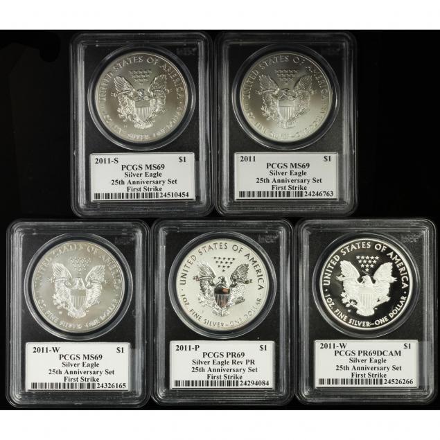 pcgs-25th-anniversary-first-strike-silver-eagle-5-coin-set