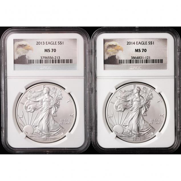 2013-and-2014-1-american-silver-eagles-ngc-ms70