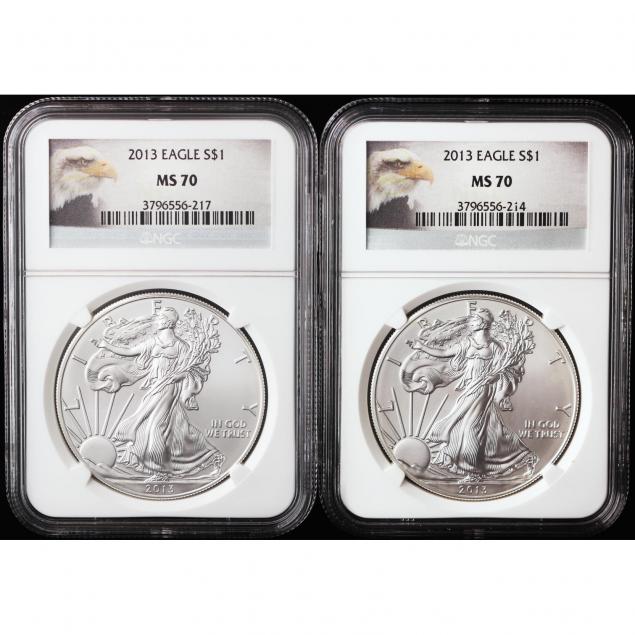 two-2013-1-american-silver-eagles-ngc-ms70
