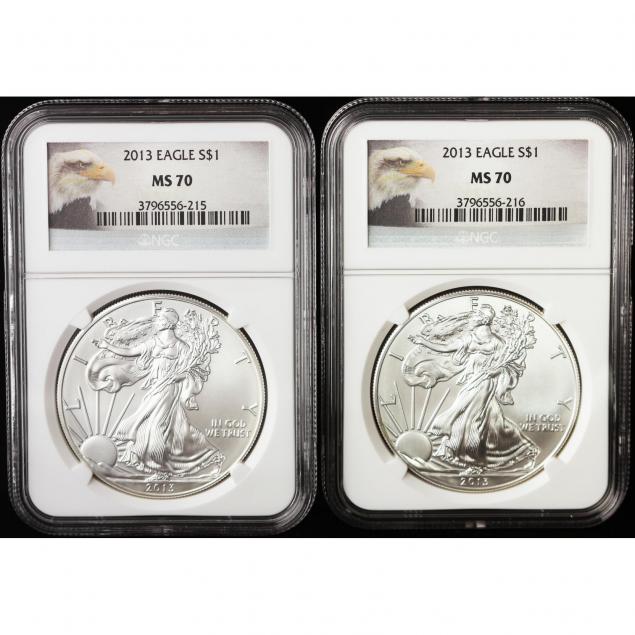 two-2013-1-american-silver-eagles-ngc-ms70