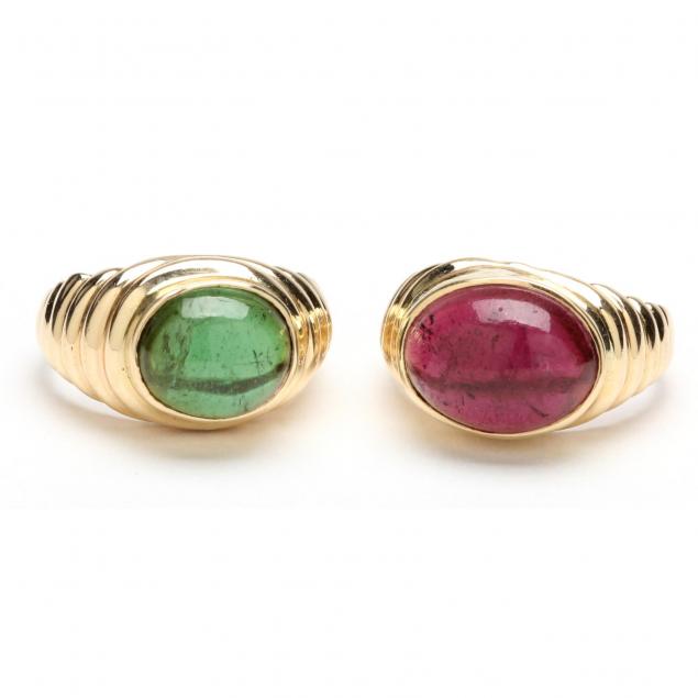 two-14kt-gold-and-tourmaline-rings