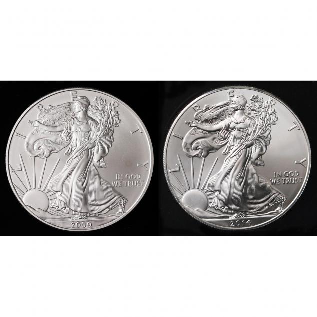 two-bu-1-american-silver-eagles-2009-and-2014