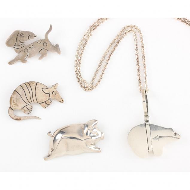 group-of-mexican-sterling-silver-animal-form-jewelry