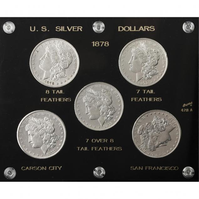 set-of-five-different-bu-1878-morgan-dollars