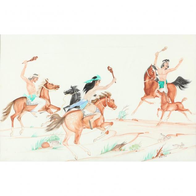 sandy-percy-zuni-1918-1974-three-mounted-zuni-warriors-hunting