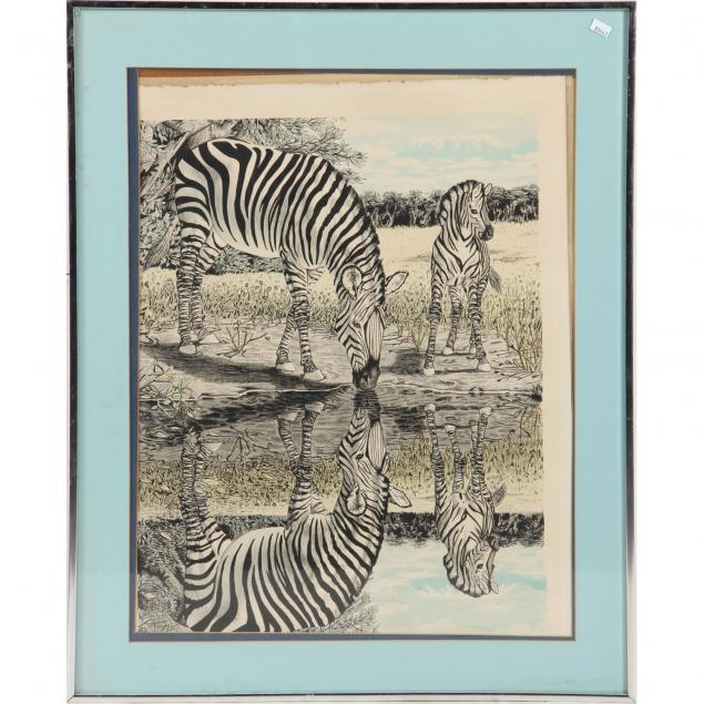 framed-lithograph-of-a-zebra-and-foal
