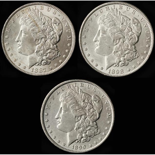 three-uncirculated-morgan-silver-dollars