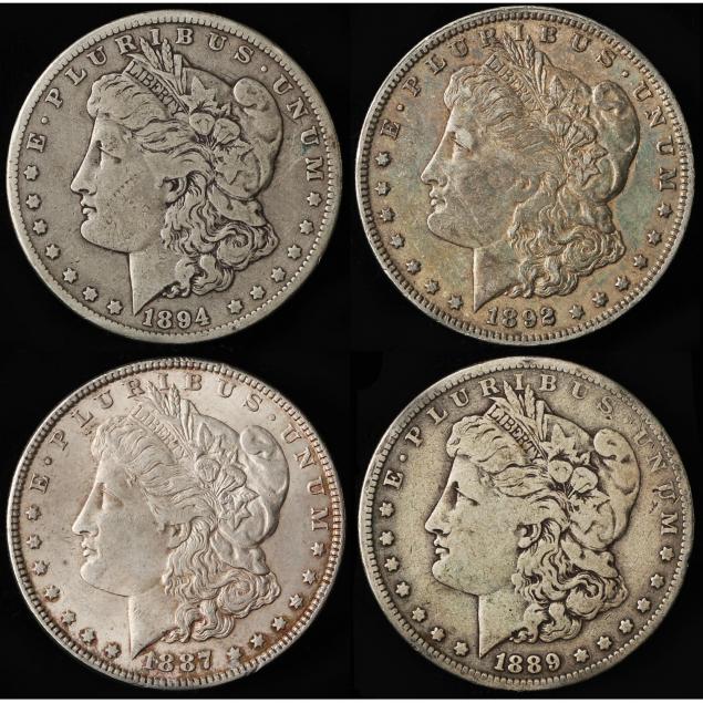 four-circulated-morgan-silver-dollars