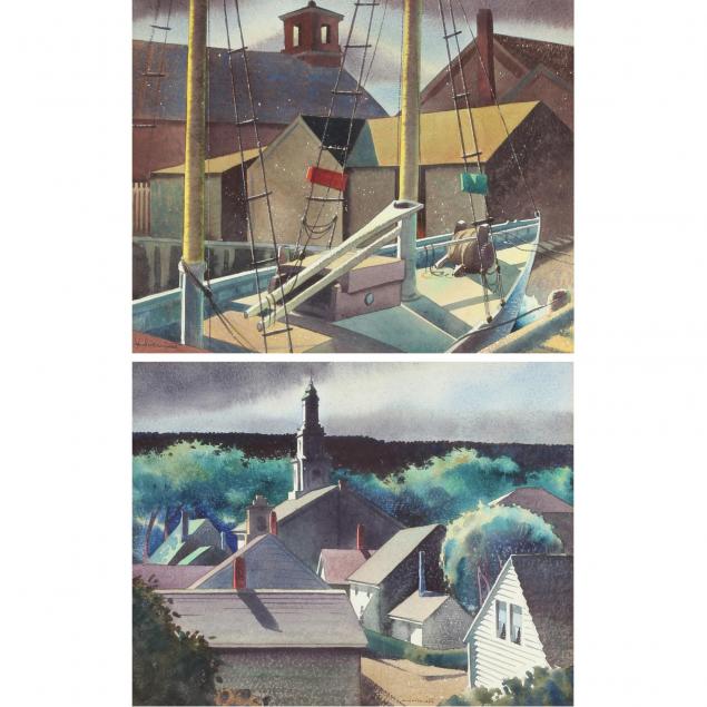 two-mid-century-new-england-school-watercolors