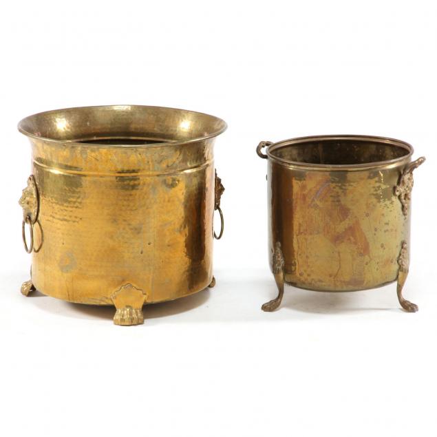 two-hammered-brass-planters