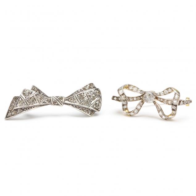 two-vintage-diamond-bow-knot-brooches