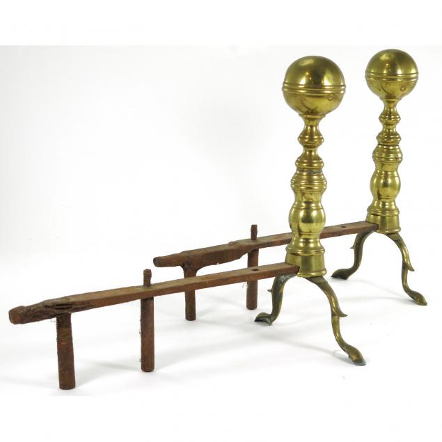 pair-of-antique-brass-cannonball-andirons