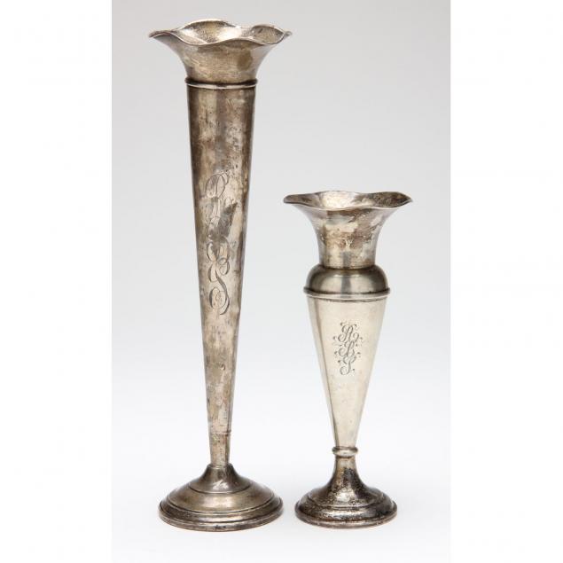 two-sterling-silver-trumpet-vases