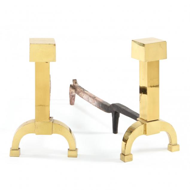 pair-of-modernist-brass-andirons