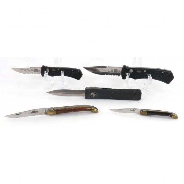 group-of-five-pocket-knives