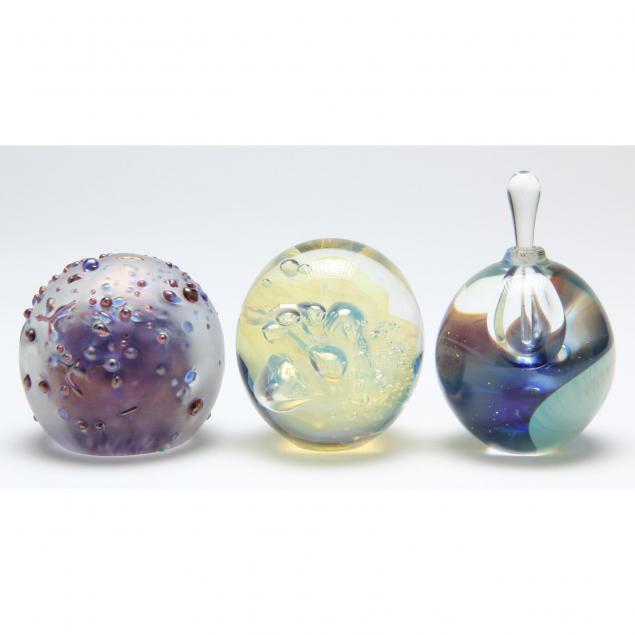 three-pieces-of-paperweight-art-glass