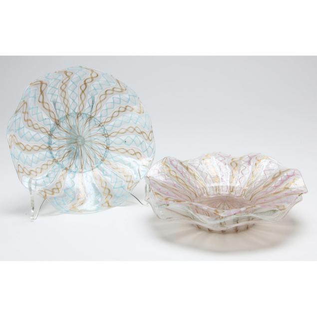 four-murano-ribbon-glass-bowls