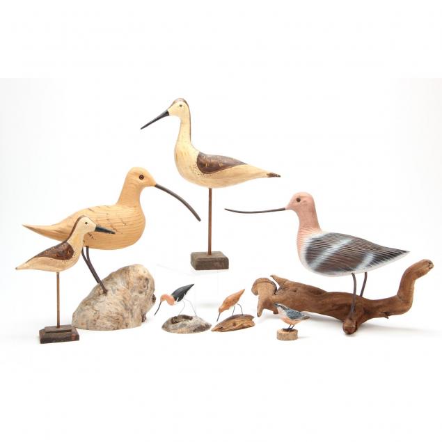 group-of-seven-carved-wood-shore-birds