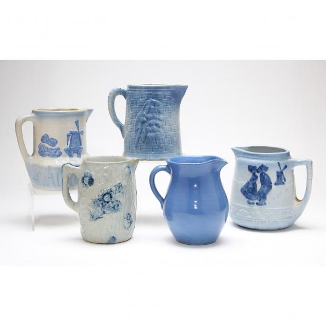 five-american-stoneware-pitchers