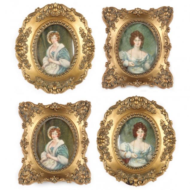 four-decorative-miniature-portrait-prints-20th-century