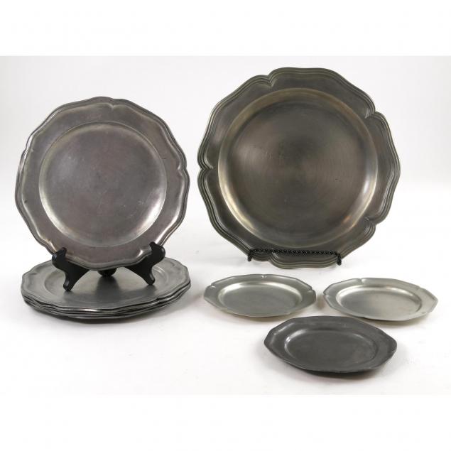 ten-pewter-plates-with-scalloped-rims