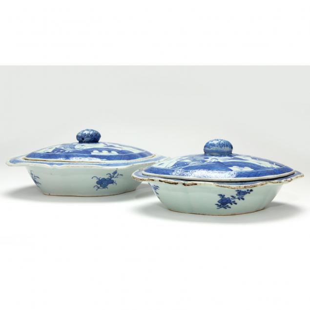 two-chinese-export-canton-lozenge-form-lidded-vegetable-dishes