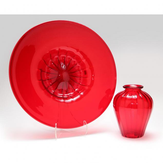 archimede-seguso-red-vase-and-bowl
