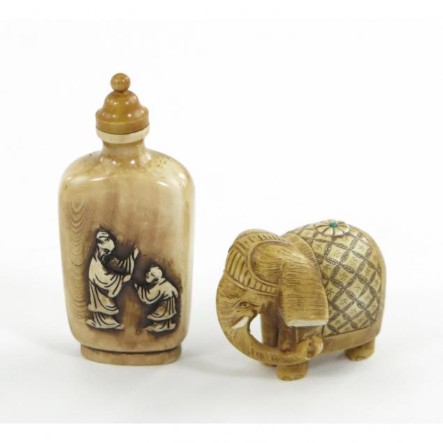 chinese-snuff-bottle-and-elephant-netsuke