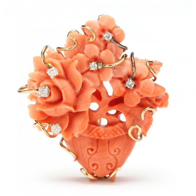 14kt-coral-and-diamond-brooch