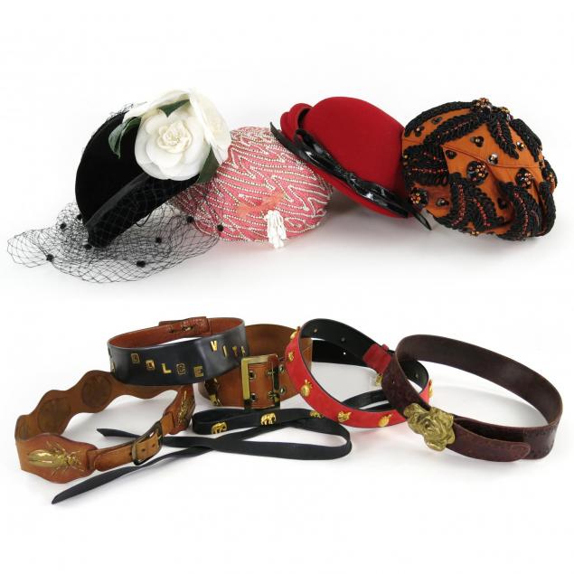 four-vintage-hats-and-six-belts