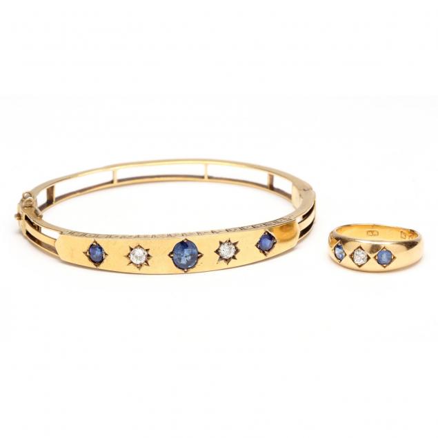 antique-sapphire-and-diamond-bangle-bracelet-and-ring
