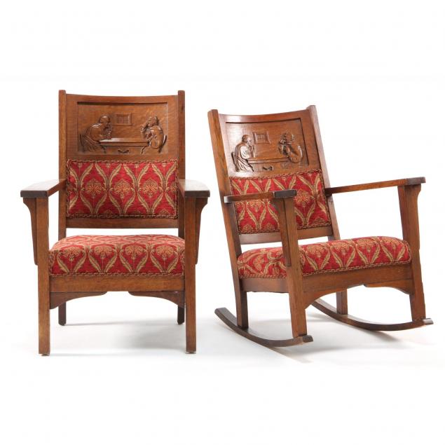 pair-of-arts-and-crafts-relief-carved-arm-chairs