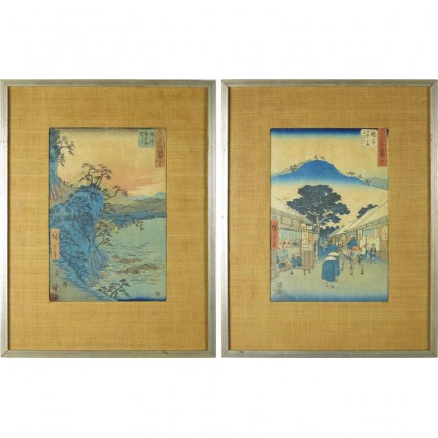 two-hiroshige-vertical-tokaido-woodblock-prints