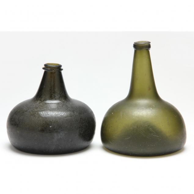 two-antique-green-glass-onion-bottles