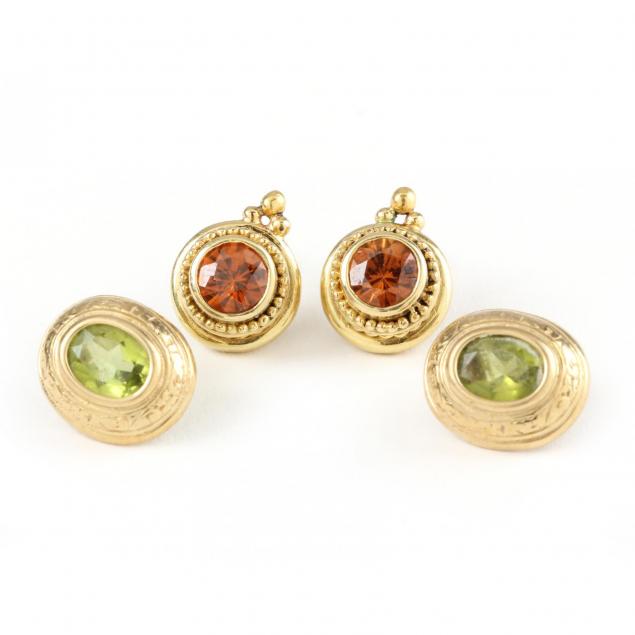 two-pairs-18kt-gold-gem-set-earrings