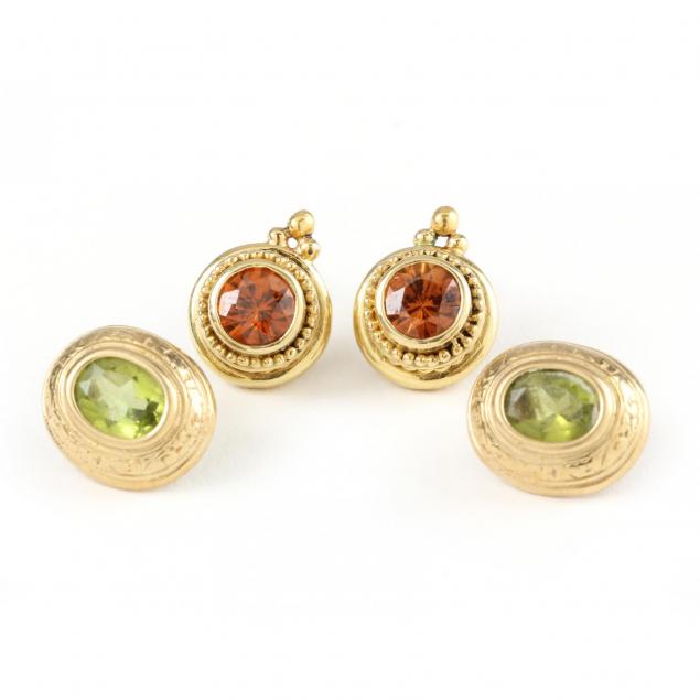 two-pairs-18kt-gold-gem-set-earrings